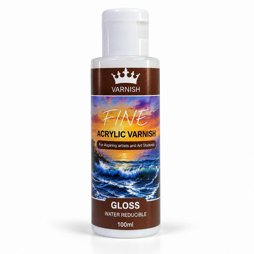 Fine Gloss Acrylic Varnish 120ml - Water Based Clear Protective Coat & Sealer for Acrylic Painting, Canvas, Oil Paint, Wood & Clay Art (Fast Drying & Non-Yellowing)