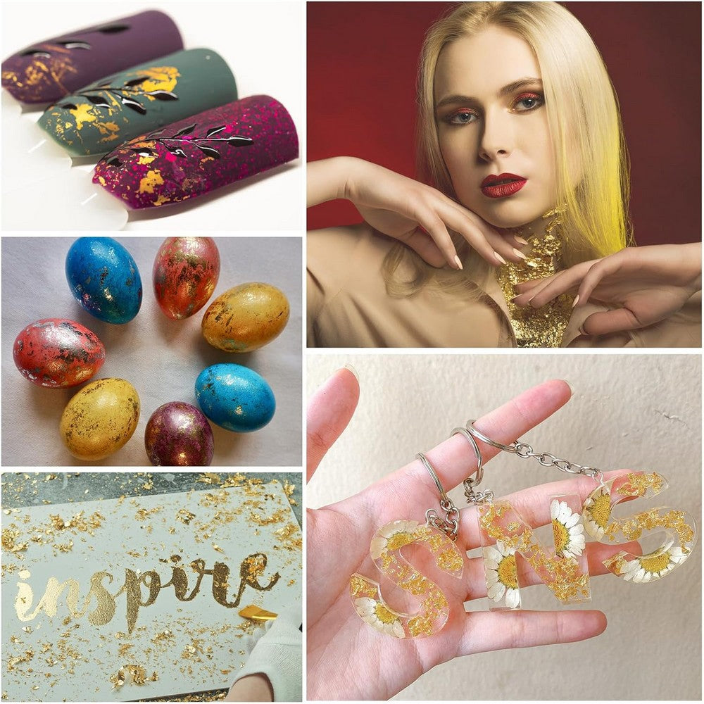 Panni Foil Flakes 5gm – Leader Metallic Foil Flakes for Gilding, Resin Art, Calligraphy and Crafts | Available in Gold and Silver