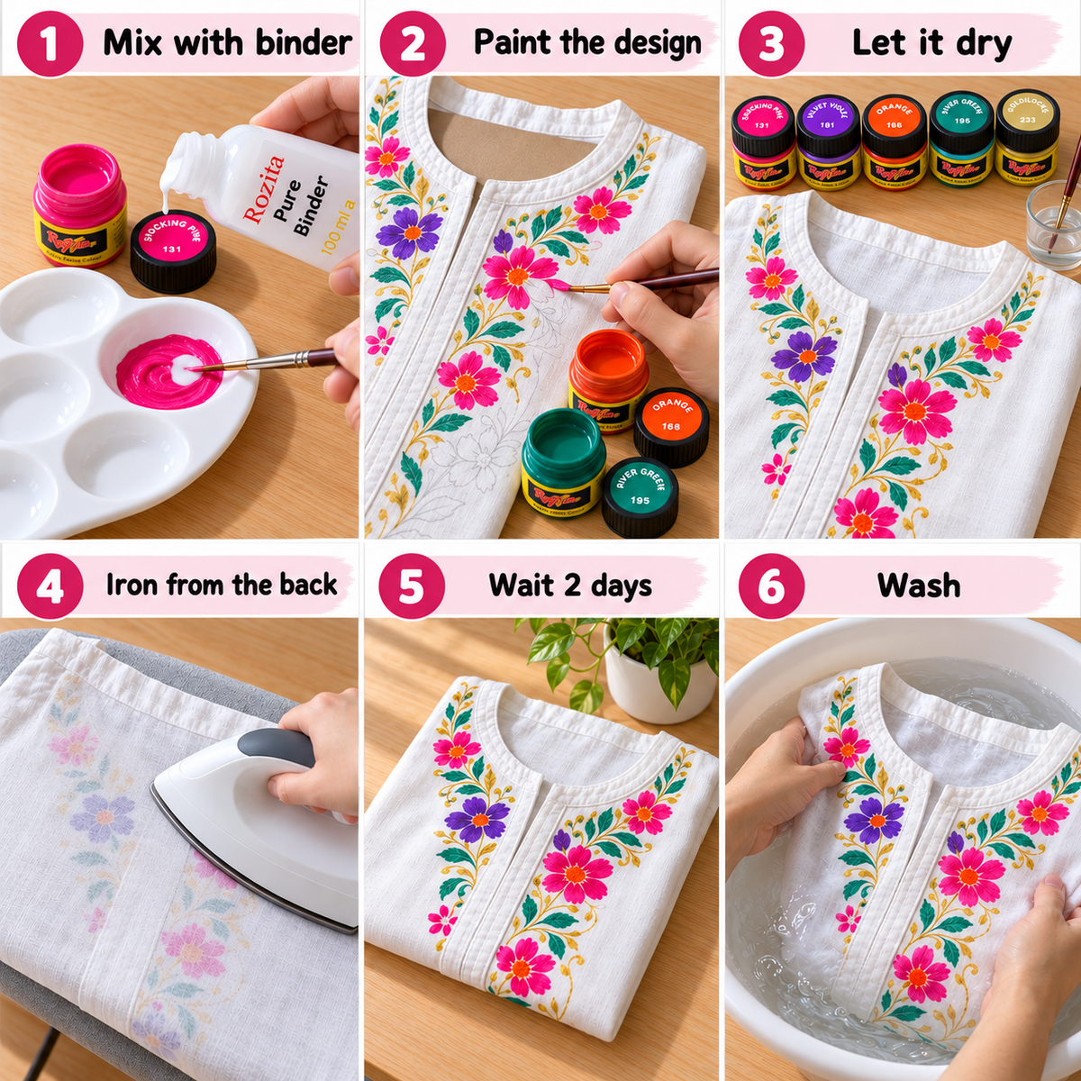 Fabric Paint Set with Binder – 12 Colors 20ml Fabric Colors for Clothes, T-Shirts, Dupatta, Kurta, Denim & Canvas Shoes – Non-Toxic Water-Based Iron Fix Washable Cloth Paint