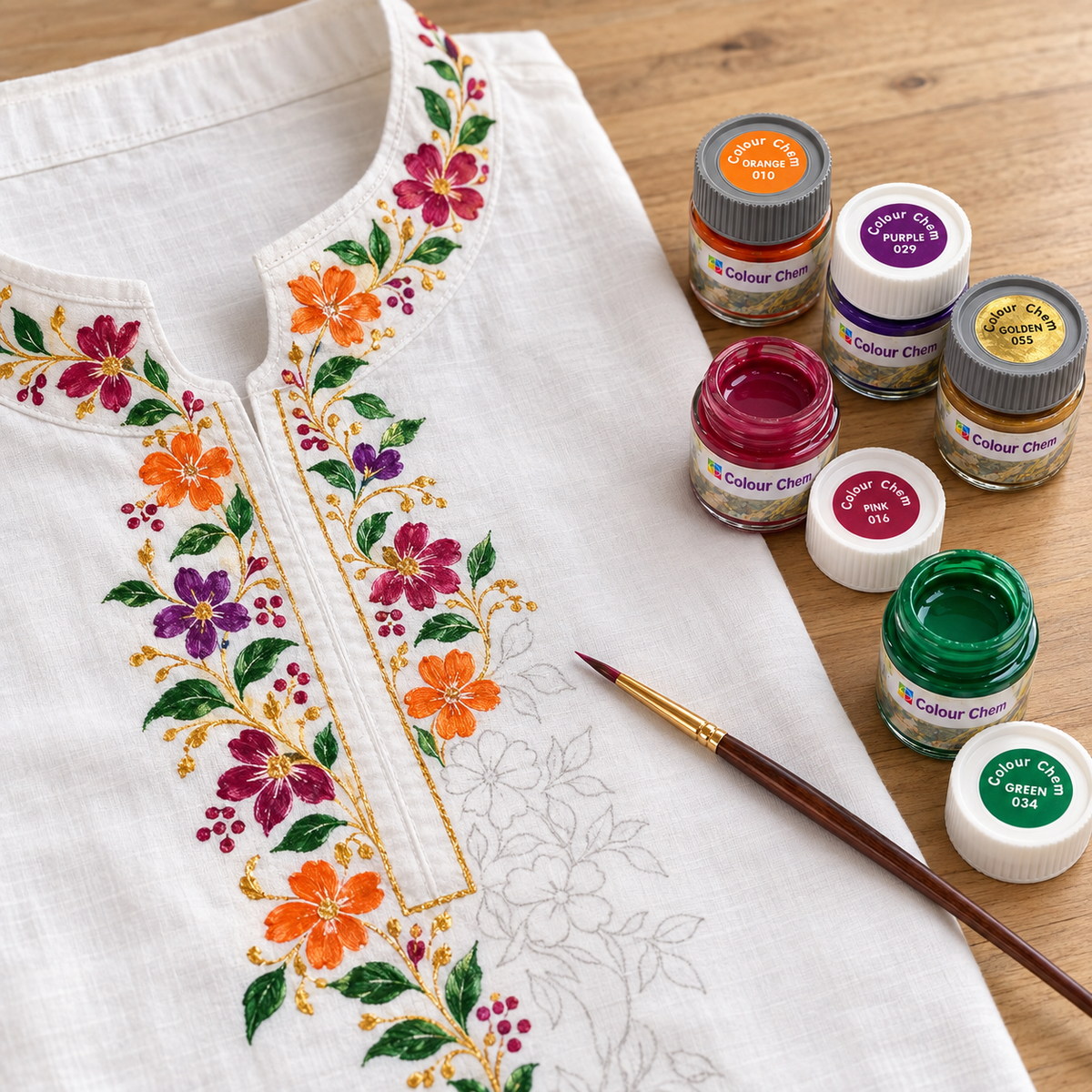 Fabric Paint Set 12 Colors 20ml – Non-Toxic Cloth & Textile Paint for T-Shirts, Dupatta, Kurta, Denim, Canvas Shoes – Washable Fabric Colors for Kids, Students & Artists