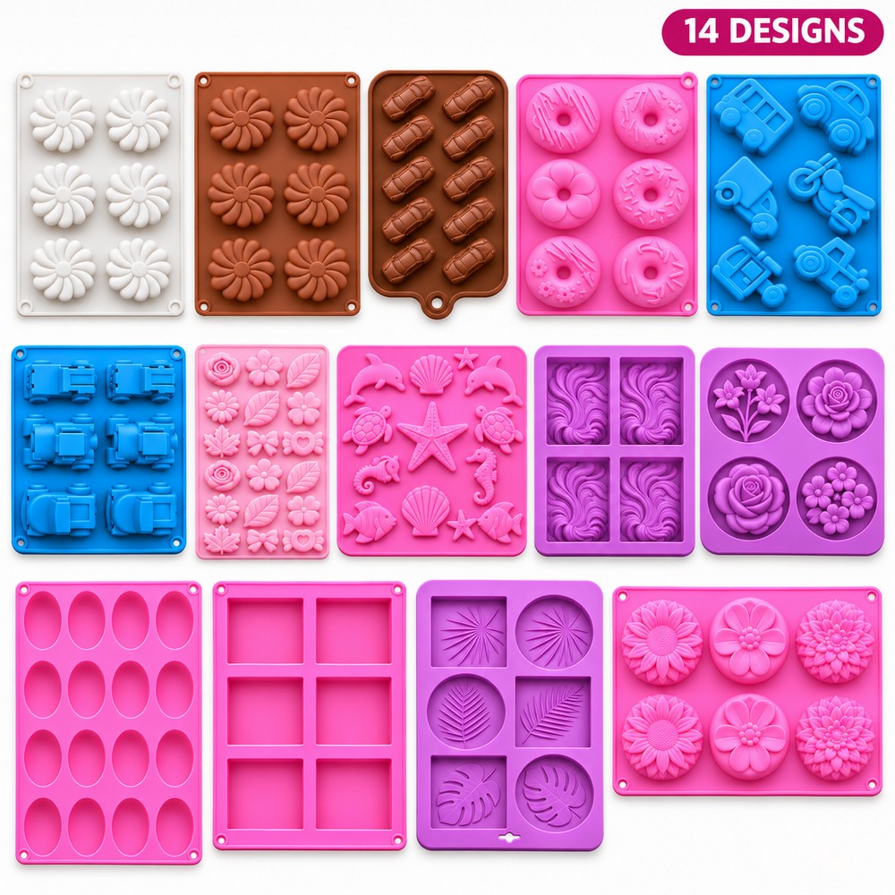 Silicone Mold for Soap Making, Candle, Resin & Plaster of Paris – DIY Mould 14 Designs – Flower, Donut, Car, Sea Animals, Rectangle, Oval, Kids DIY Silicone Molds | Soap sancha, candle sancha, POP sancha, resin sancha