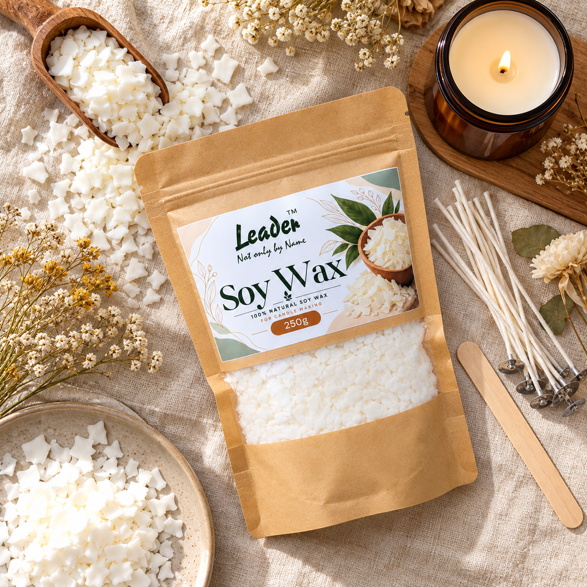 Soy Wax for Candle Making – 100% Natural Leader Soy Wax for Scented Candles, Jar Candles, Container Candles & Wax Melts – Candle Wax – 250g / 500g / 1kg