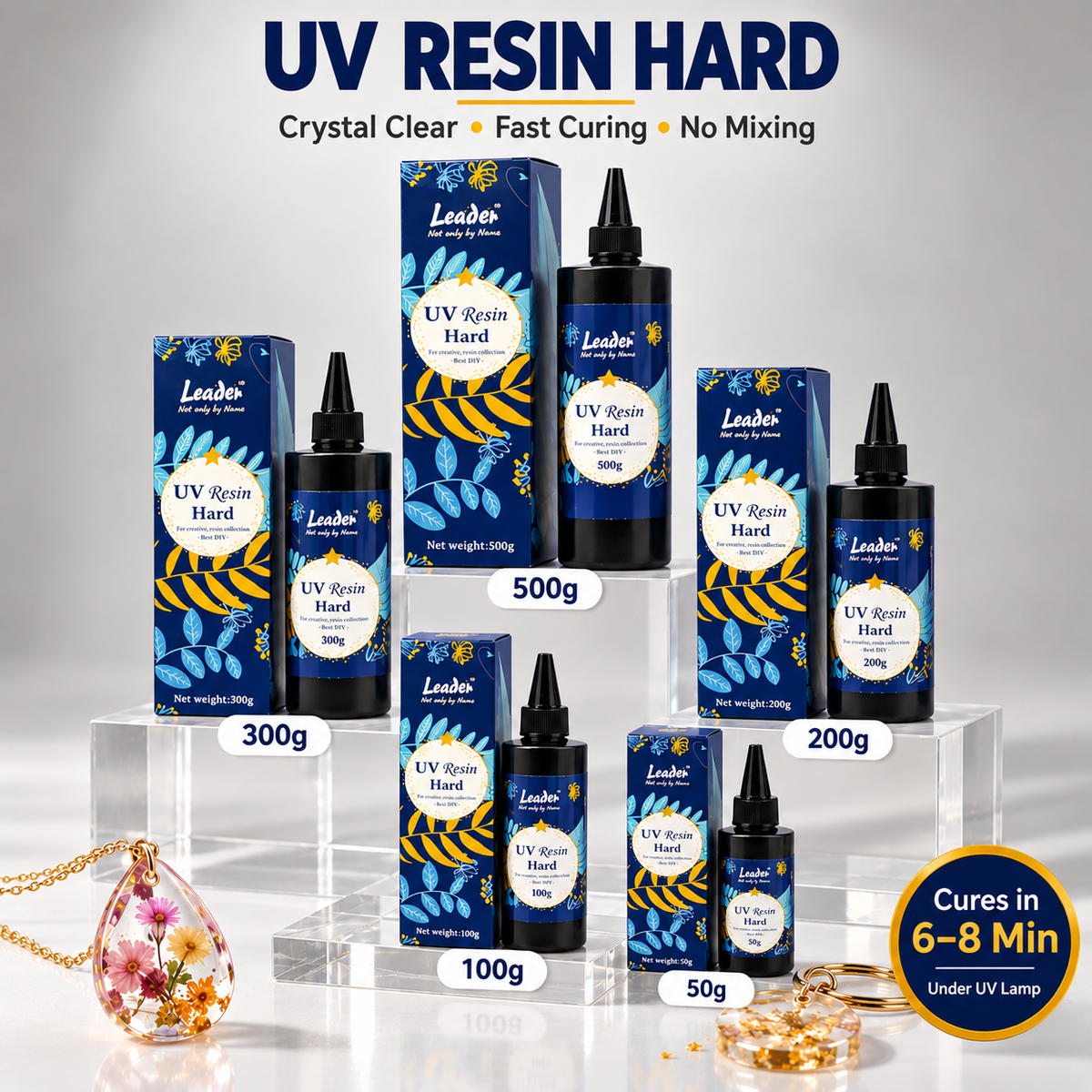 UV Resin Hard – Crystal Clear UV Curing Resin for Jewelry Making, DIY Crafts, Mold Casting, Coating & Art Projects – Fast Cure, Bubble-Free, High Gloss Finish